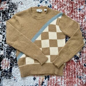 Vintage Gerard Martin Tan and Cream Printed Crewneck Sweater